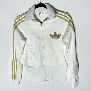 Adidas Originals White W Big Gold Sequin Trefoil Firebird Jacket Track Jacket S